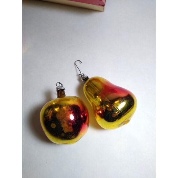 Mercury Glass Pears Apples Vintage West German Hand Blown Christmas Ornaments 4 - Picture 3 of 9